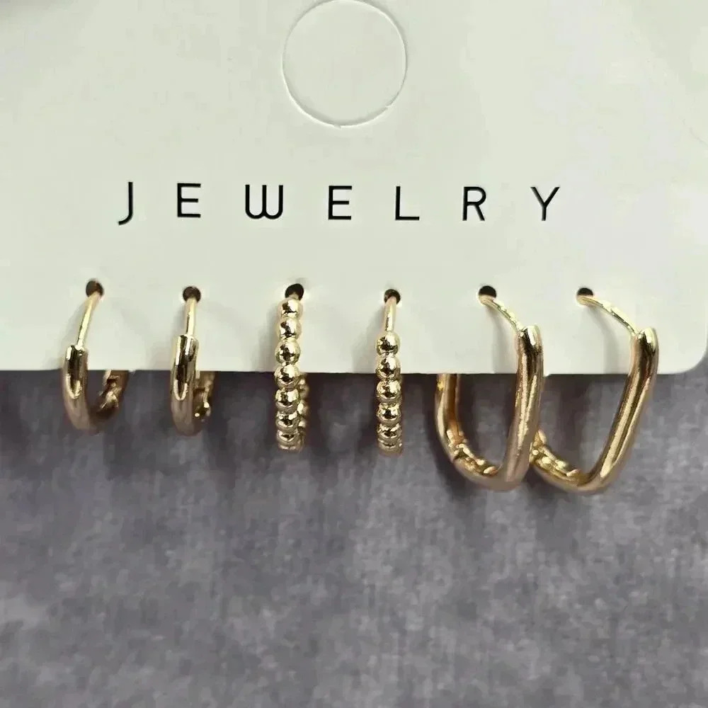 Gold‎ Small Hoops Ring Set Boho Retro Hook Dangle Earrings Fashion Jewelry